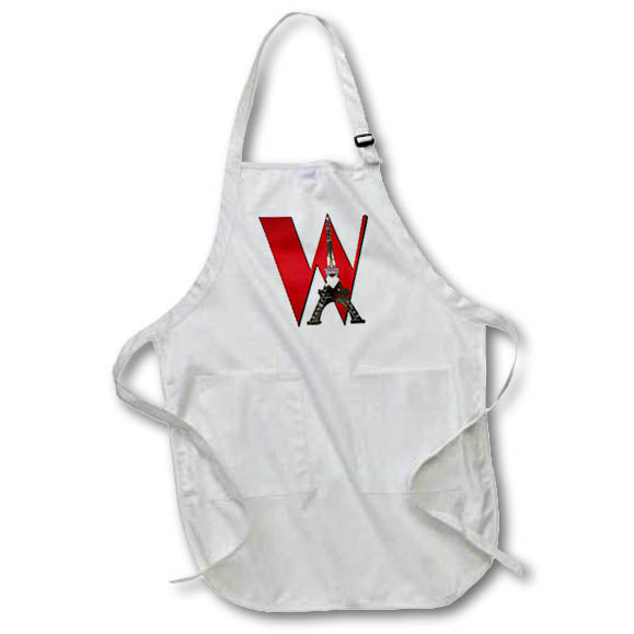 Apron - Red Monogram Initial W With An Eiffel Tower Monograms