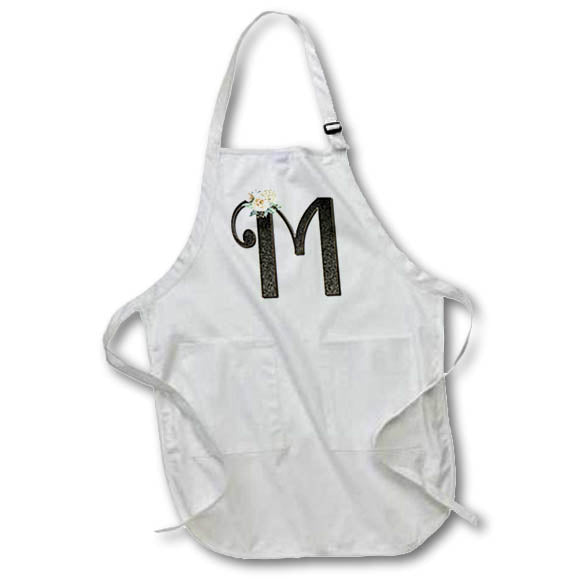 Apron - Monogram Initial M With Pretty White Floral Monograms