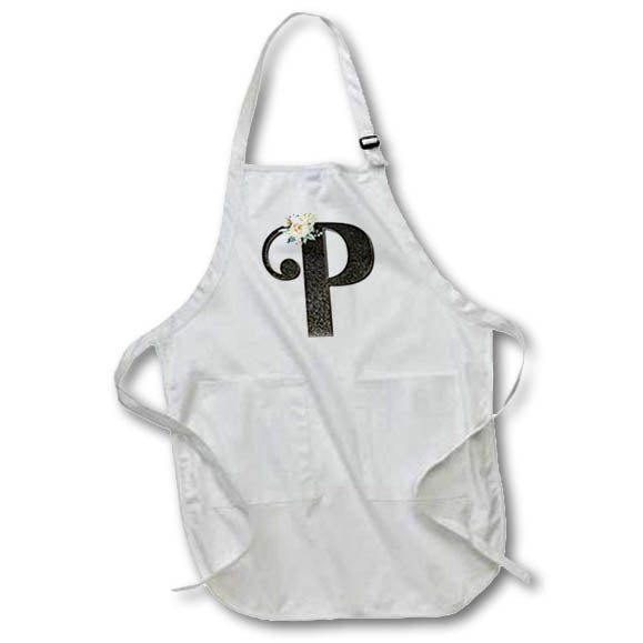 Apron - Monogram Initial P With Pretty White Floral Monograms