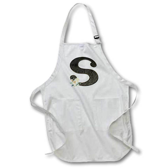 Apron - Monogram Initial S With Pretty White Floral Monograms