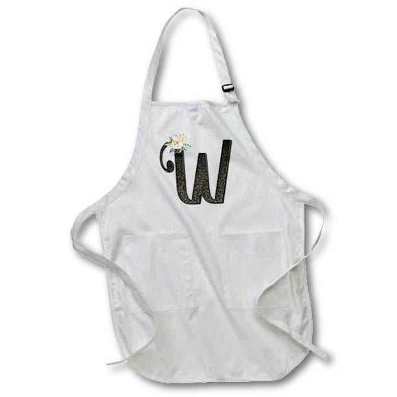 Apron - Monogram Initial W With Pretty White Floral Monograms