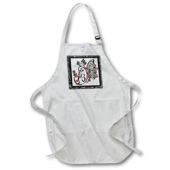 Apron - Pretty Fancy Butterfly Monogram Initial A Monograms