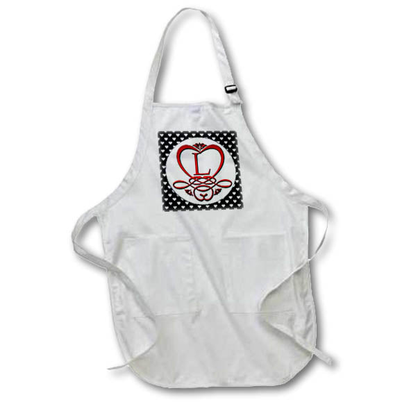 Apron - Monogram Initial L Red Heart Flourish Monograms