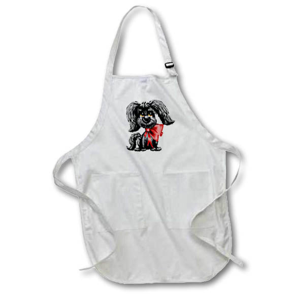 Apron - Cute Black Dog With A Red Ribbon Illustration Cute Illustrations