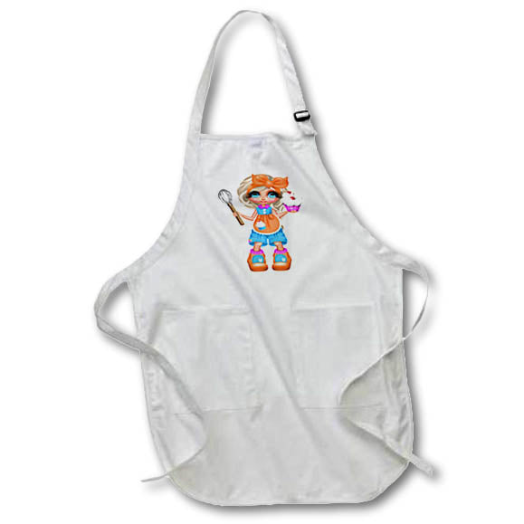 Apron - Cute Blonde Baking Girl Illustration With Cupcake Cute Illustrations