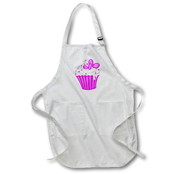 Apron - Cute Pink and White Cupcake With Hearts Illustration Cute Illustrations