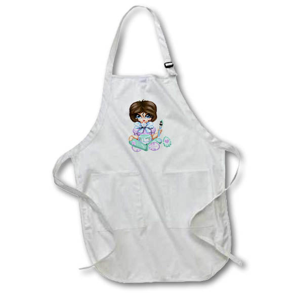 Apron - Cute Brunette Girl Painting Easter Eggs Illustration Cute Illustrations