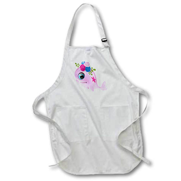 Apron - Cute Floral Light Pink Whale Illustration Cute Illustrations