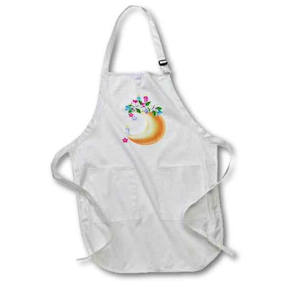 Apron - Orange Moon With Flowers and Candles Illustration Cute Illustrations