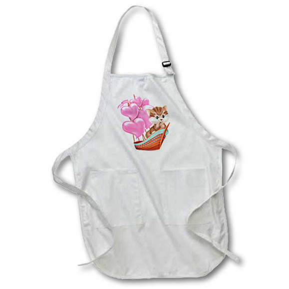 Apron - Cute Cat On A Pink Heart Sailboat Illustration Cute Illustrations