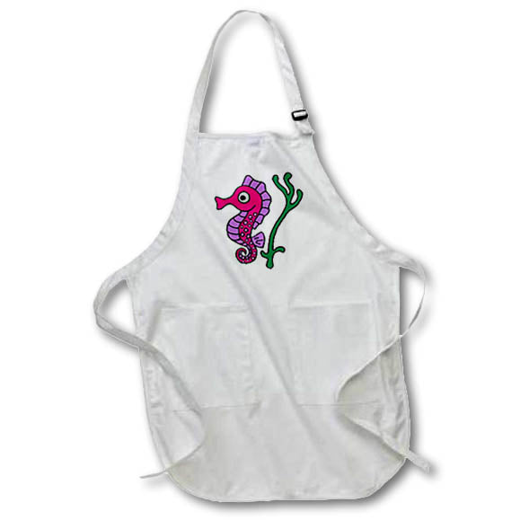 Apron - Cute Funny Colorful Seahorse and Seaweed Beach Cartoon At the Beach