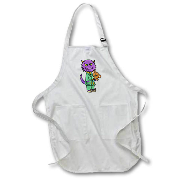 Apron - Cute Funny Purple Monster in Pajamas with Teddy Bear Funny