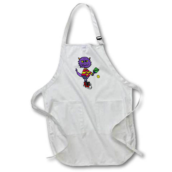 Apron - Funny Purple Monster Playing Pickleball Sports Cartoon Sports and Hobbies