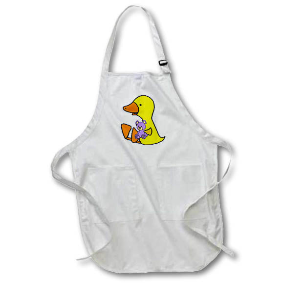 Apron - Cute Funny Baby Yellow Duck with Purple Teddy Bear Funny