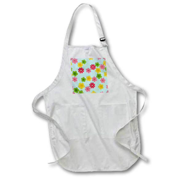 Apron - Pretty Pink, Aqua, Green Whimsical Flower Pattern Patterns