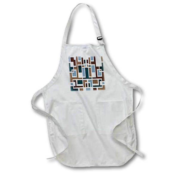 Apron - White Outline Geometric Art Deco Style Blue Brown Tones Digital Art - Art Deco Style Pattern