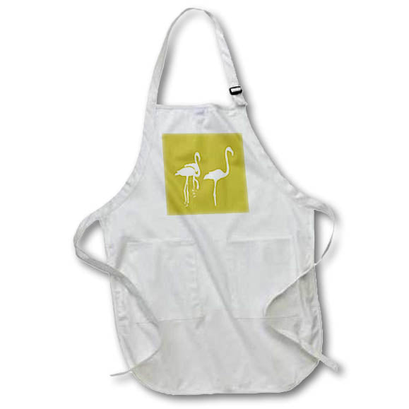 Apron - Minimalistic Three Flamingos White Silhouette On Wheat Vector Art - Flamingos