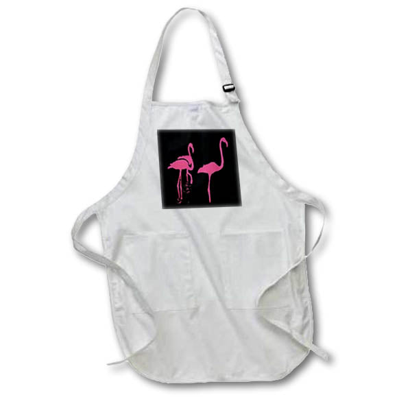 Apron - Minimalistic Three Flamingos Rose Pink Silhouette On Black Vector Art - Flamingos