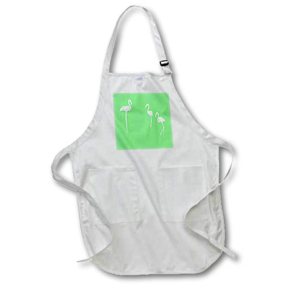 Apron - Minimalistic Three Flamingos White Silhouette On Green Vector Art - Flamingos