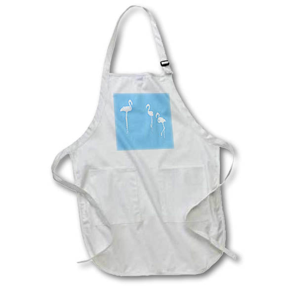 Apron - Minimalistic Three Flamingos White Silhouette On Blue Vector Art - Flamingos