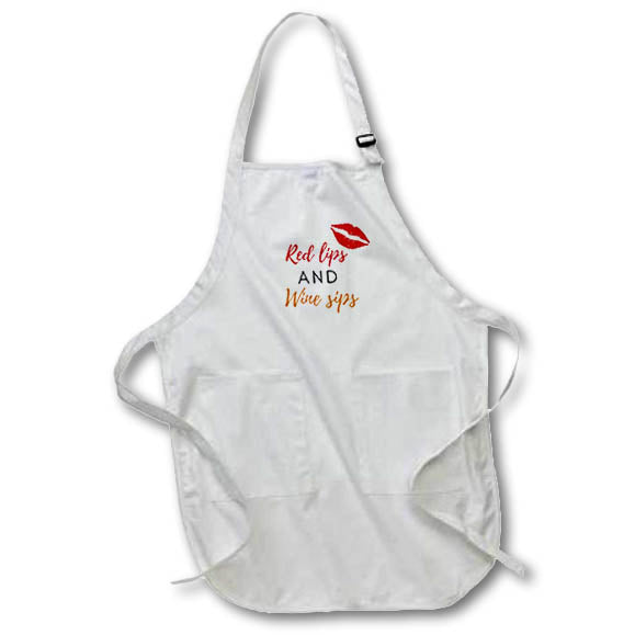 Apron - Image of the words red lips and wine sips 3dRose- Positive Quotes