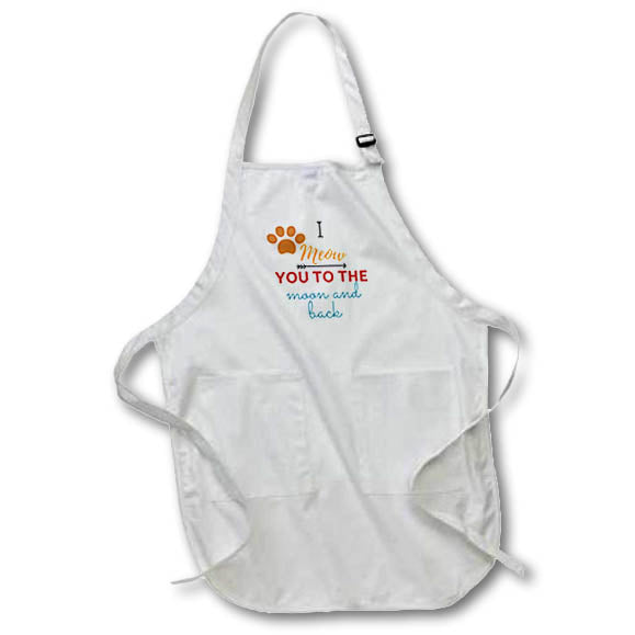 Apron - Image of words I meow you to the moon and back 3dRose- Quotes about Cats