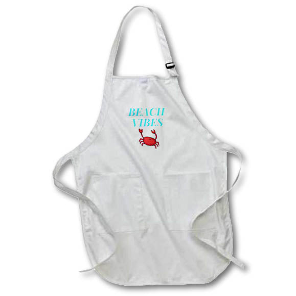 Apron - Image of the words beach vibes with picture of crab 3dRose-Sutandre-Summer