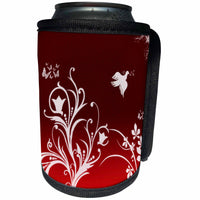3dRose 777images Designs Patterns - Floral pattern in white on a dark red to red gradient background with dove and butterflies. - Can Cooler Bottle Wrap (cc_36122)