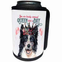 3dRose Border Collie Queen for a Day Dog Wearing a Crown - Can Cooler Bottle Wrap (cc-382666)