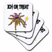 3dRose Cute Funny Ich or Treat Tarantula Spider in Wizard hat Halloween Pun - Coasters (CST_352119)