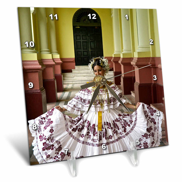 Desk Clock - Panamanian woman in her twenties dressed up with the traditional Pollera Panama