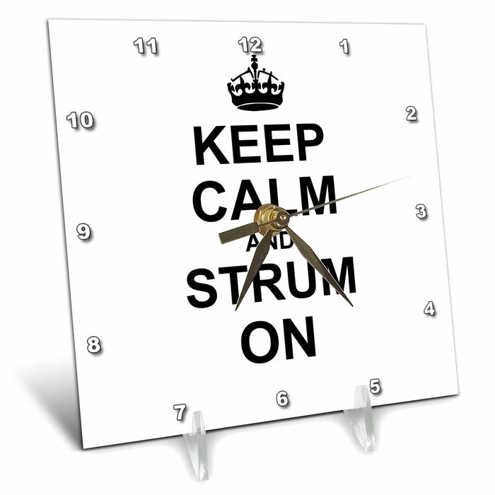 Desk Clock - Keep Calm and Strum on - carry on guitar strumming - guitarist musician gifts - fun funny humor Typography