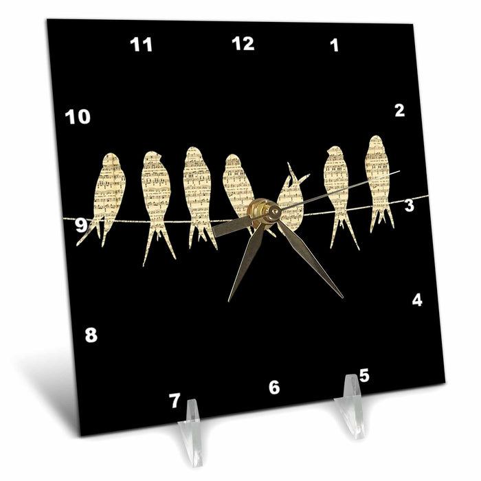 Desk Clock - Print of Sheet Music Birds On Wire Decorative II