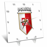3dRose Carsten Reisinger - Illustrations - Pennant with Flag of Poland Polish Banner Coat of Arms - Desk Clocks (dc_243747)