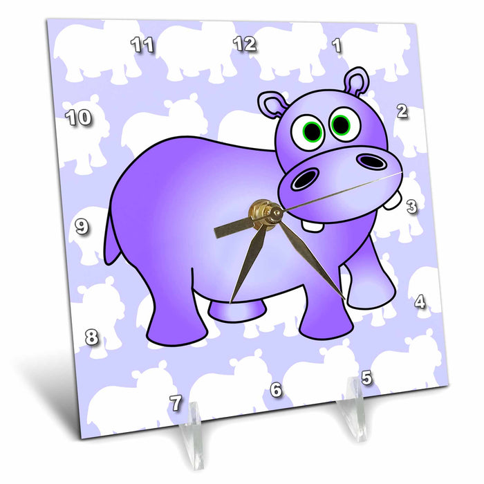 Desk Clock - Pretty Purple Hippopotamus Cute Hippo Designs Jungle Animals