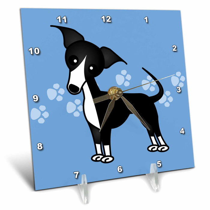 Desk Clock - Cute Black Italian Greyhound Blue with Pawprints Designs Dogs