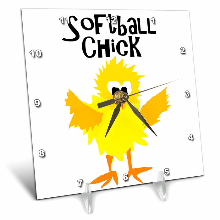 Desk Clock - Funny Cute Softball Chick Softball Player Sports and Hobbies