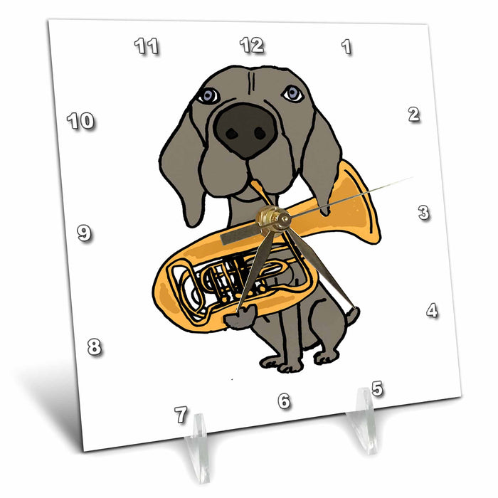 Desk Clock - Funny Cool Weimaraner Dog Playing Tuba Cartoon Music