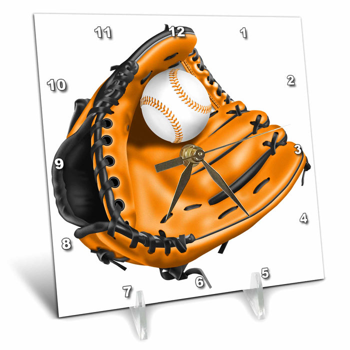 Desk Clock - Orange Baseball Mitt and Baseball Illustration Illustrations