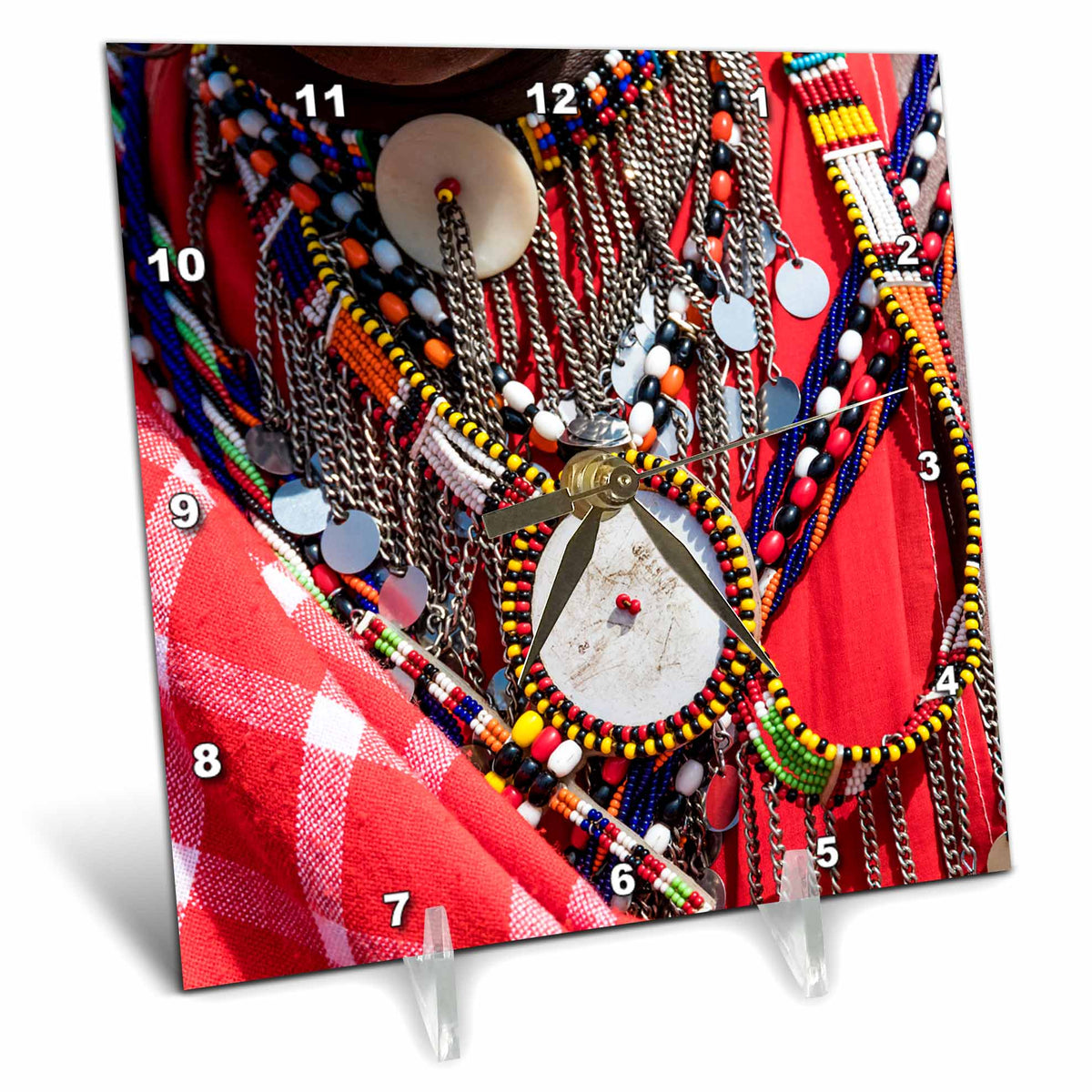 3dRose Danita Delimont - Jewelry - Africa, Kenya, Mara Ashnil Region. Masai Tribal Jewelry. - Desk Clocks