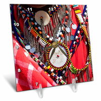 3dRose Danita Delimont - Jewelry - Africa, Kenya, Mara Ashnil Region. Masai Tribal Jewelry. - Desk Clocks