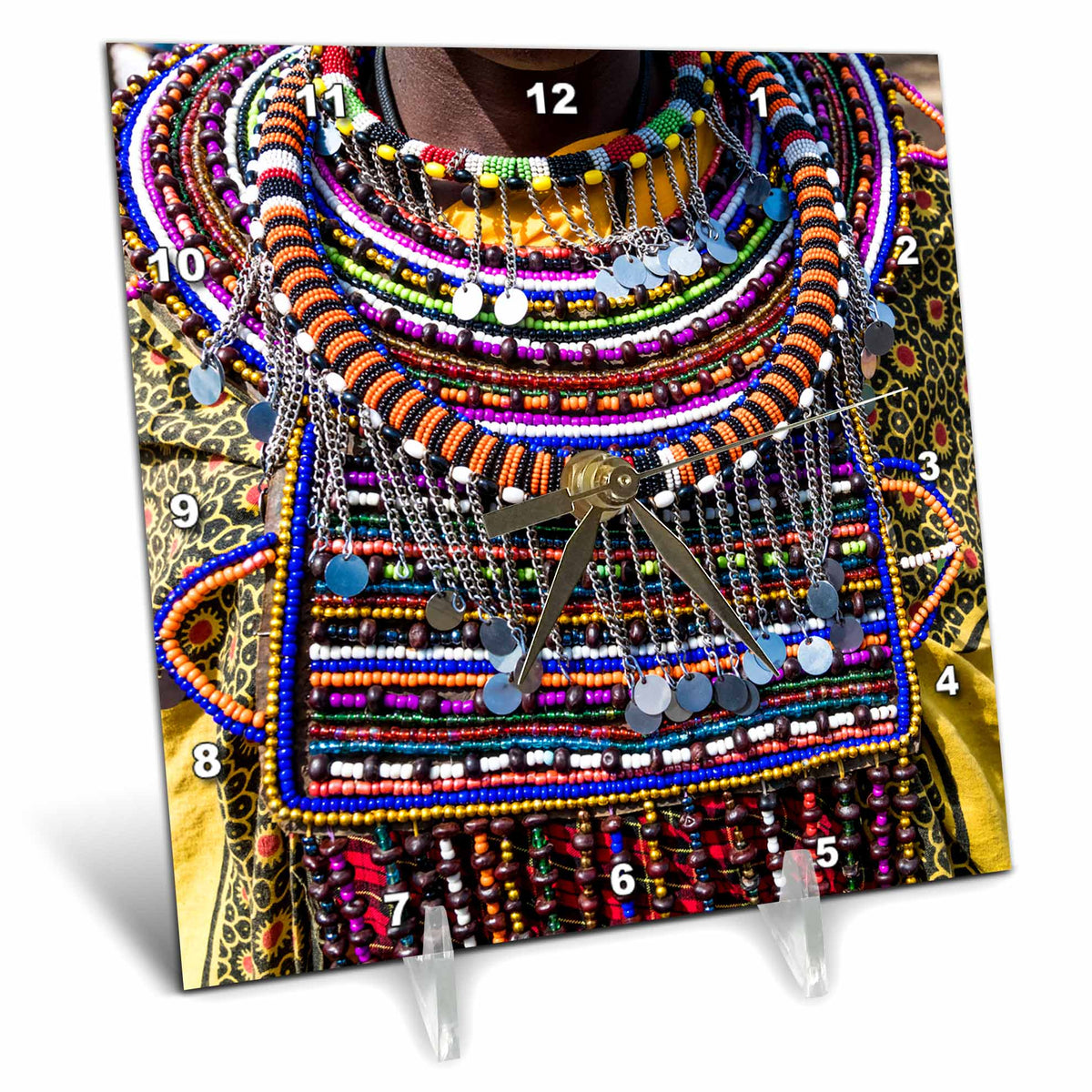 3dRose Danita Delimont - Jewelry - Africa, Kenya, Masai Mara National Reserve, Masai Tribal Necklace. - Desk Clocks