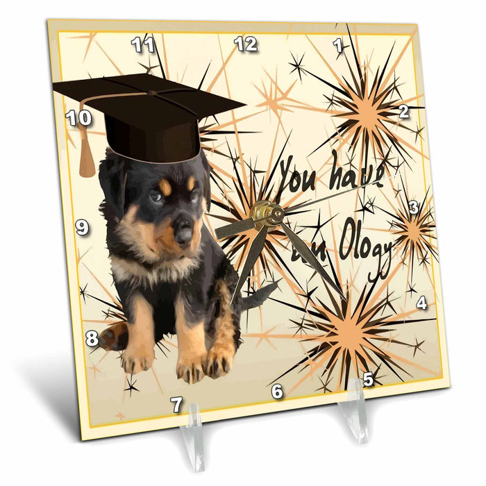 Desk Clock - A vectorised rottie w?th a fun graduation You Have An Ology text Digital Art - Rottie Graduation