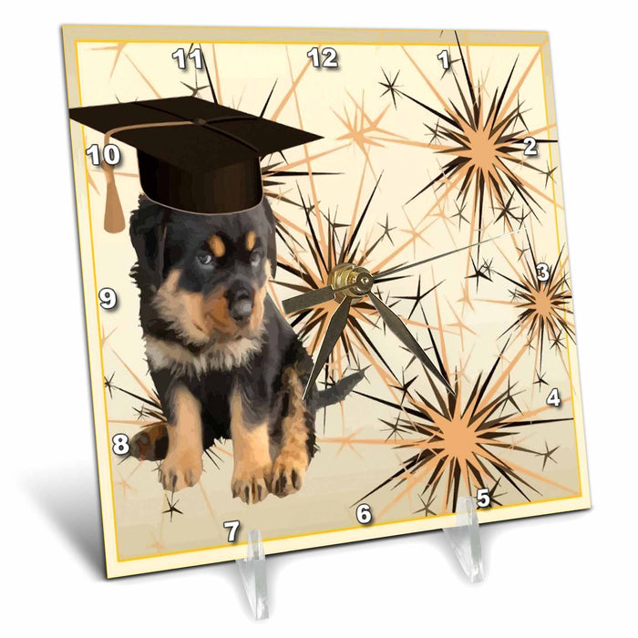 Desk Clock - A cute rottie wearing a masters mortar board graduation cap Digital Art - Rottie Graduation