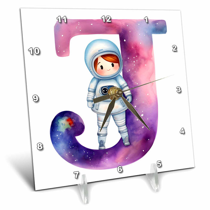 Desk Clock - Cute Astronaut Monogram Initial J Monograms