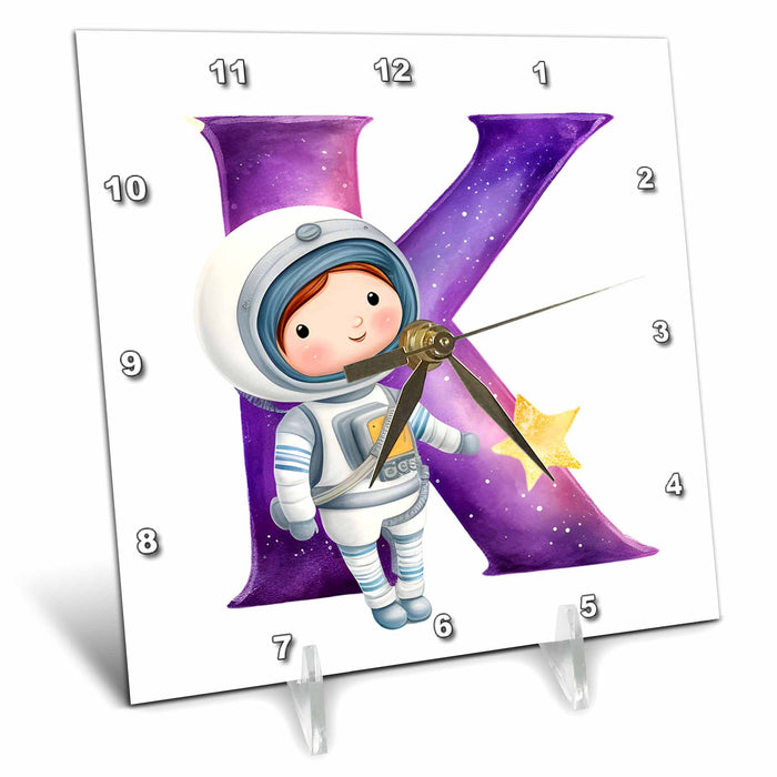 Desk Clock - Cute Astronaut Monogram Initial K Monograms