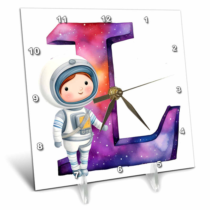 Desk Clock - Cute Astronaut Monogram Initial L Monograms