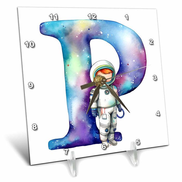 Desk Clock - Cute Astronaut Monogram Initial P Monograms