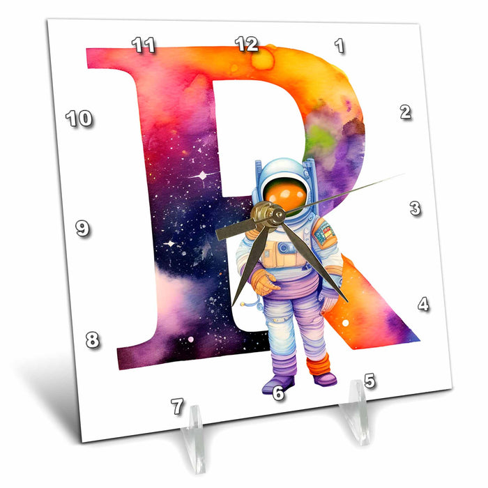 Desk Clock - Cute Astronaut Monogram Initial R Monograms