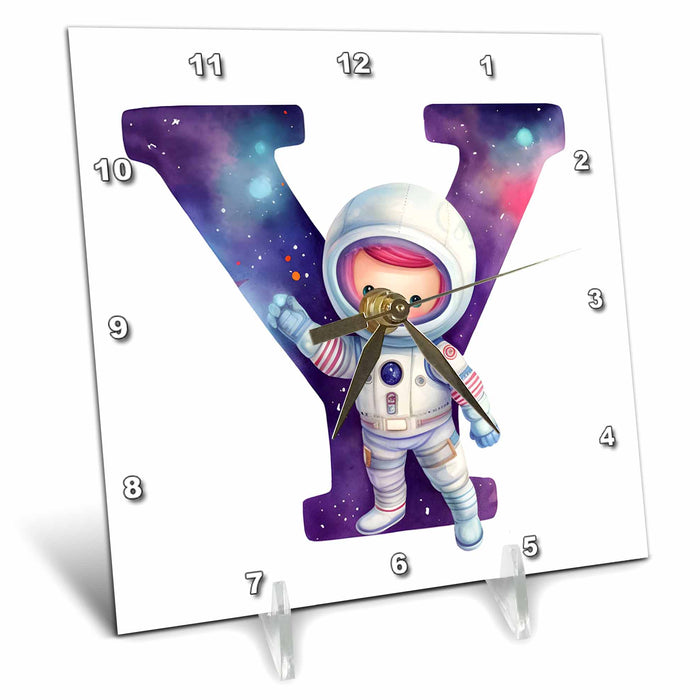 Desk Clock - Cute Astronaut Monogram Initial Y Monograms